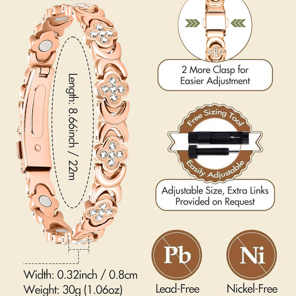 Diystar® Magnetic Copper Bracelet for Women. Pure Copper Magnetic Bracelet with 3800 Gauss Effective Magnets
