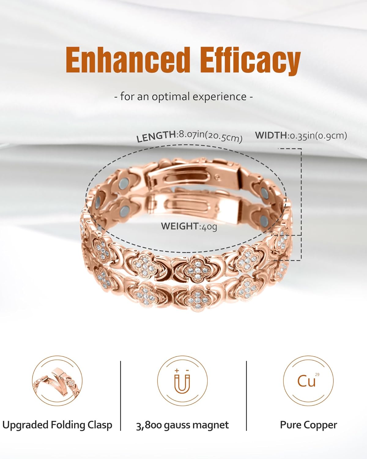 Diystar® Magnetic Copper Bracelet for Women. Pure Copper Magnetic Bracelet with 3800 Gauss Effective Magnets